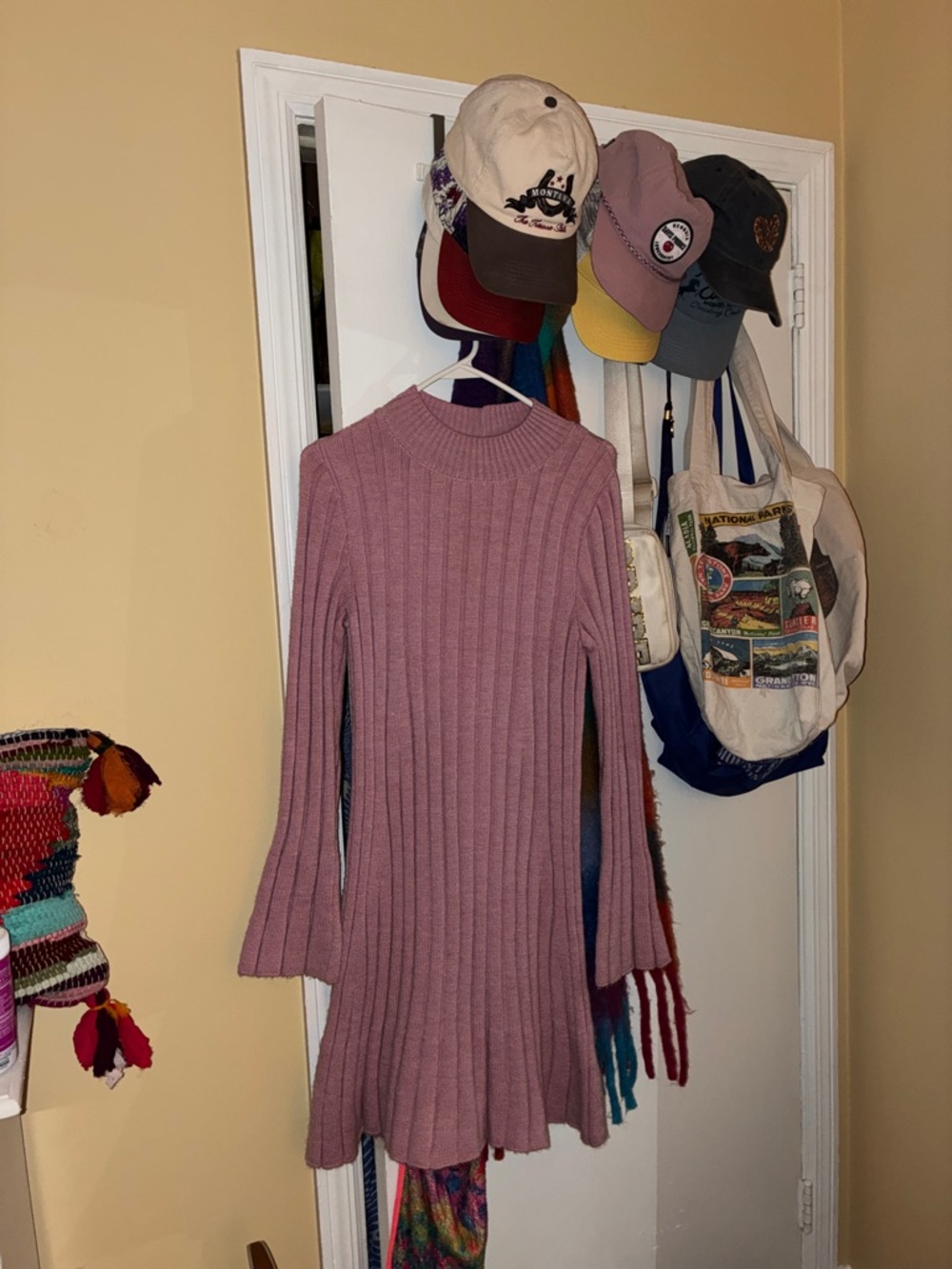 Anthropologie Dusty Rose Ribbed Long-Sleeve Sweater Knit Dress